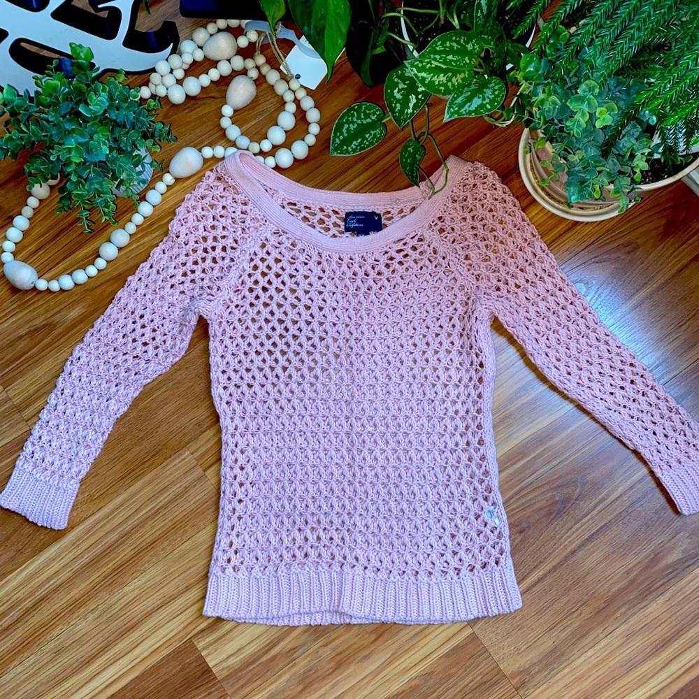 AMERICAN EAGLE AE 3/4 sleeve MESH SHEER sweater size XS Soft Girl Aesthetic